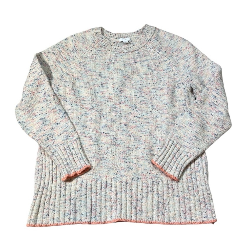 J Jill Pullover Sweater Pink Speckled Coral Beige Flared Cotton Crew Neck Sz Med
